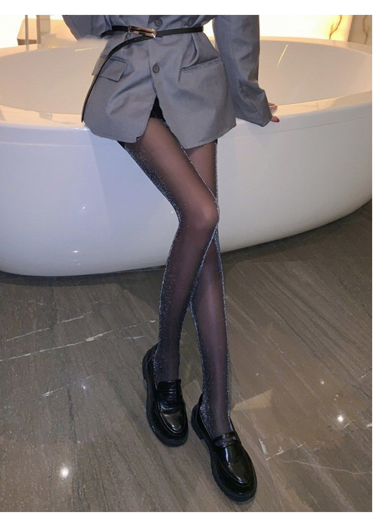 LangSha Ultra-Thin Sheer Stockings for Women, Sexy Black Silk Pantyhose, Seductive Pure Desire Style, Internet Celebrity Micro-Glitter Shiny Nude Color Pantyhose 17