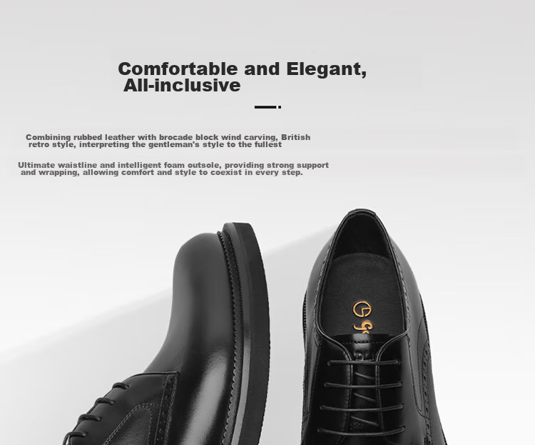 Goldlion Men's Shoes, Business Formal Leather Shoes, Banquet Wedding Shoes, Color-Blocking Craftsmanship, Retro Derby Shoes G521330064CCA Brown Size 37 4