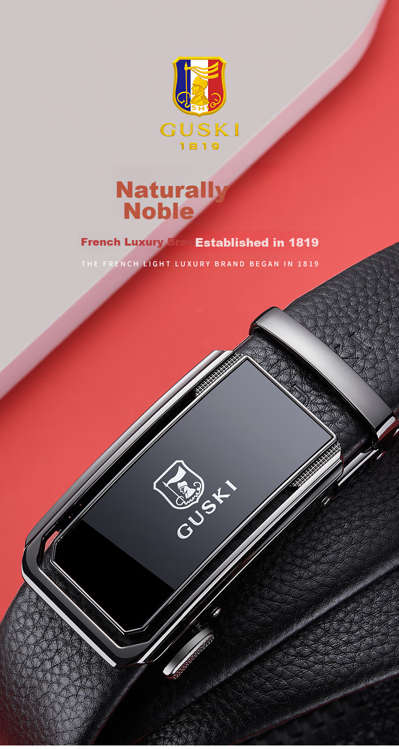 GUSKI Brand Genuine Leather Men's Belt with Automatic Buckle, Business Trouser Belt in Gift Box, Birthday Gift for Boyfriend Or Husband 1