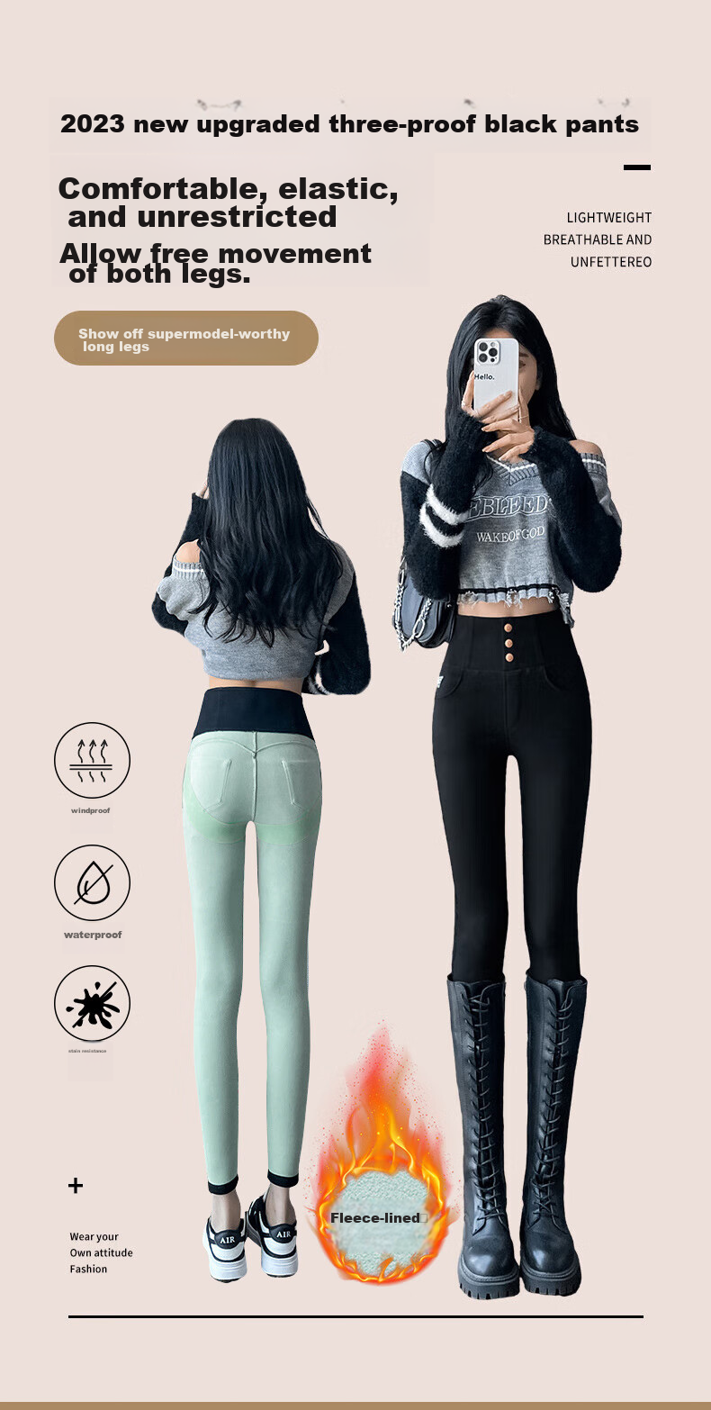 FitonTon High-Waisted Leggings for Women, Outer Wear Autumn Winter Style, Black Tight-Fitting Pencil Skinny Pants with Three Buttons, Small Black Trousers, Black, Size S 1