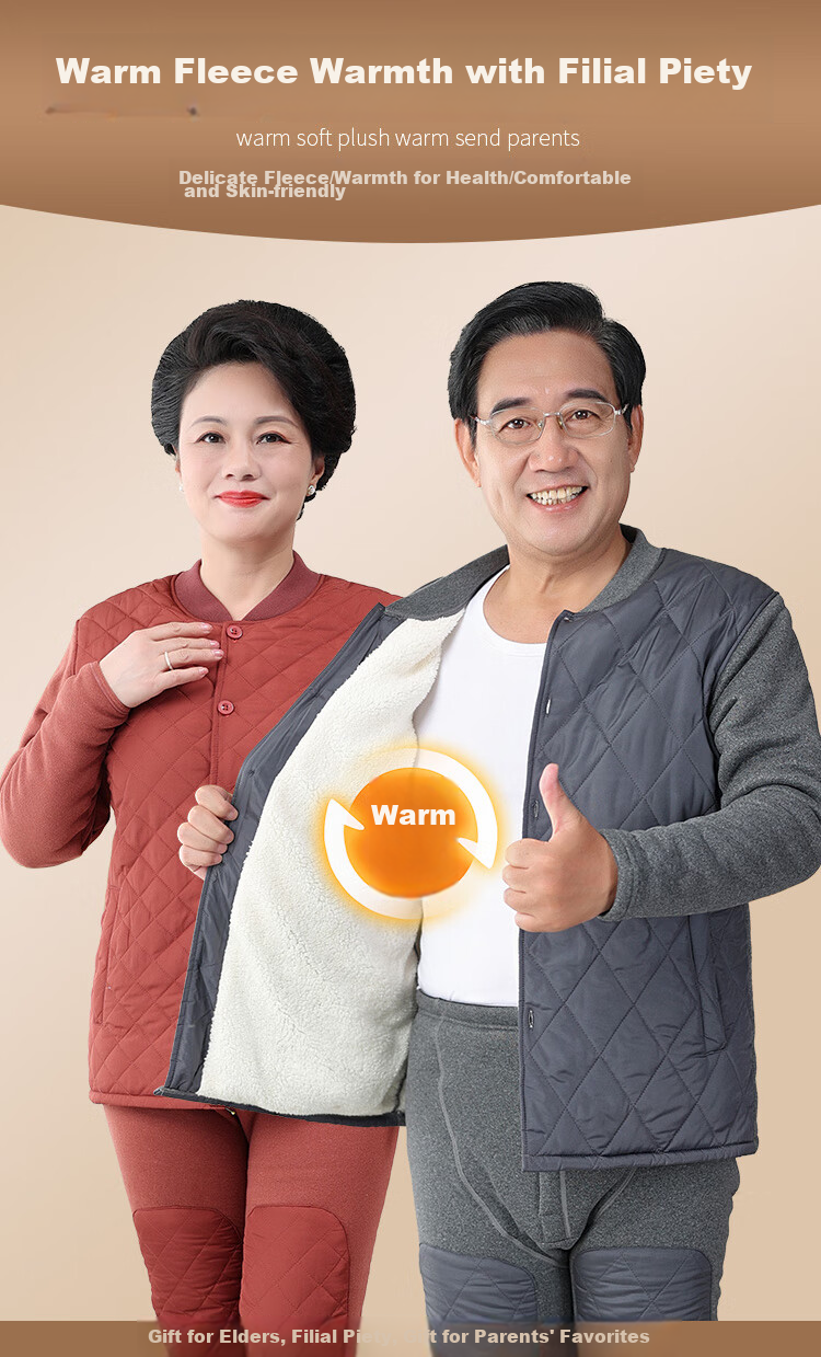 Nanjiren Middle-Aged And Elderly Thermal Underwear for Men, Winter Thickened Dad's Wear Cardigan Plus Size down Fleece Set, Dark Gray, 3XL 1