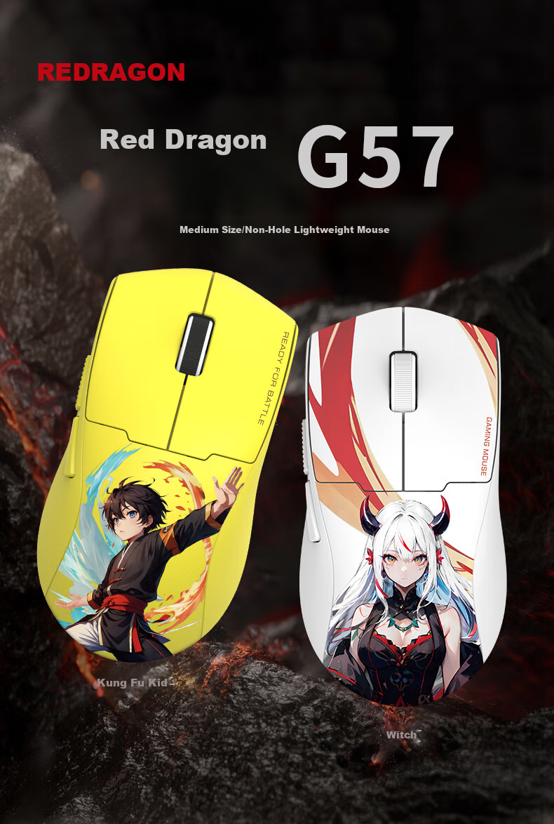 REDRAGON G57 Large Hand Wireless Bluetooth 2.4G Wired Tri-Mode Gaming Mouse, Lightweight, Pixart 3395 High-End E-Sports PUBG LOL Mouse Professional Model - Black 1