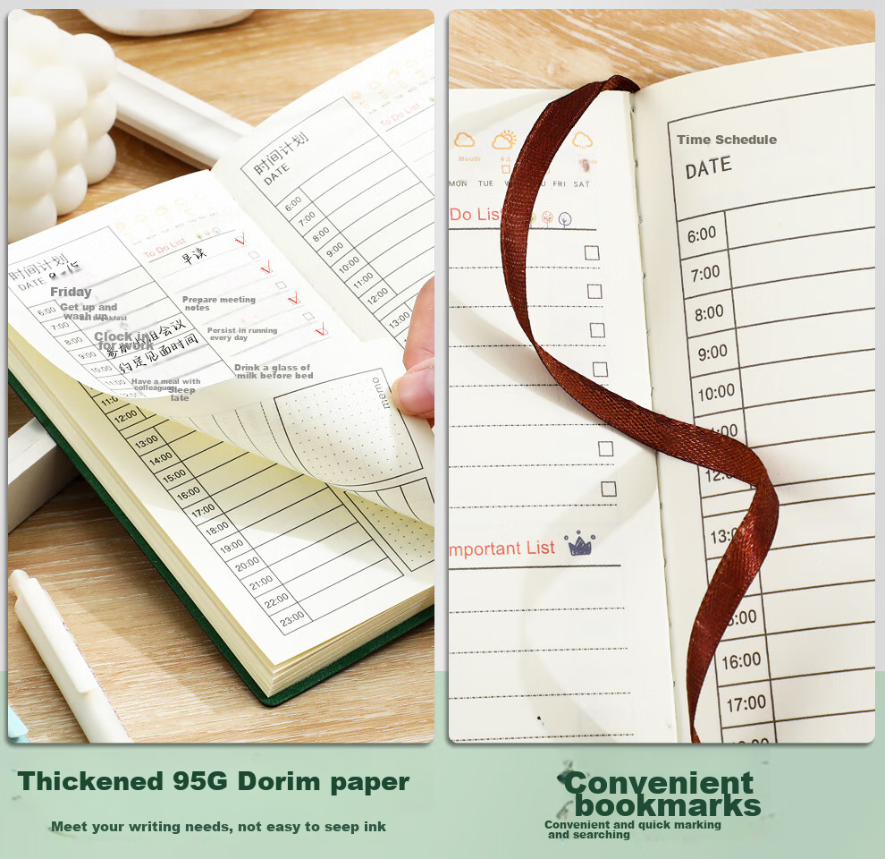 Zuolanzhe Daily Planner A6 Schedule Book, Daily Task List, Portable Self-Discipline Check-In Book, High-Quality Notebook, Time Management Efficiency Manual, Journal, Customizable, Dark Gree 6