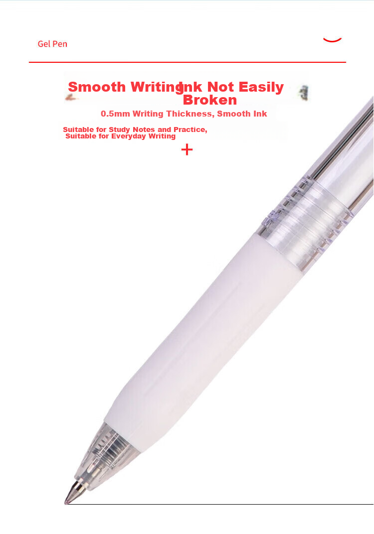 ZEBRA JJ99 Red Feather Retractable Gel Pen, 0.5mm Bullet Tip Signing Pen, Student Note-Taking Exam Practice Pen, Office Use Black Pen, White Barrel with Black Ink, Pack of 10 4