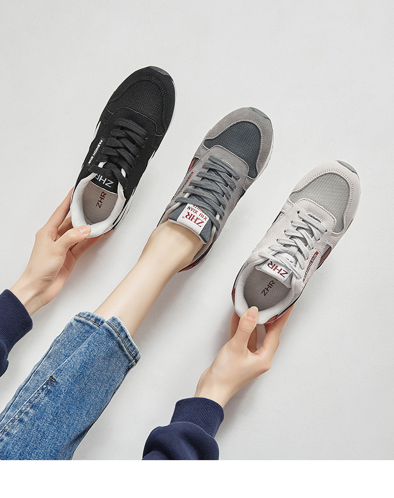 ZHR Women's Casual Shoes, Selected Cowhide Comfortable Versatile Women's Shoes, Classic INS Trendy Color-Block Sneakers for Women, Korean-Style Fashionable Lightweight Breathable Shoes for Women, AK60, Beige-Gray, Size 35 2