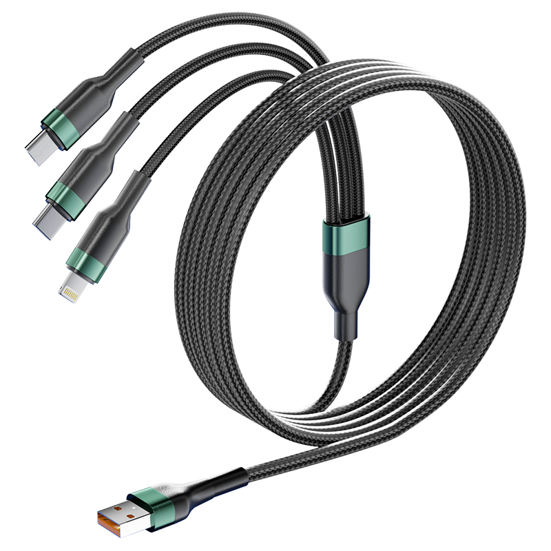 OKSJ [1.5 Meters] Charging Cable, Three-In Data Cable, Fast Charging 6A/66W/100W Charger Cord, One-To Suitable for Huawei, Apple, Android, Type-C Phones And Car Chargers