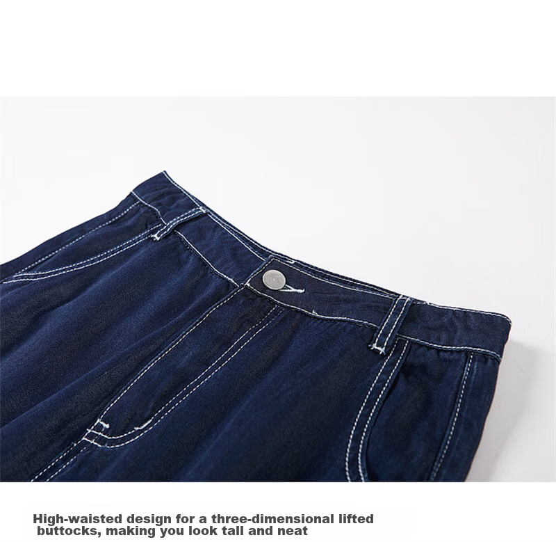 Dme [100% Lyocell Tencel Jeans] Spring And Autumn Color-Block Wide-Leg Jeans for Wome 5