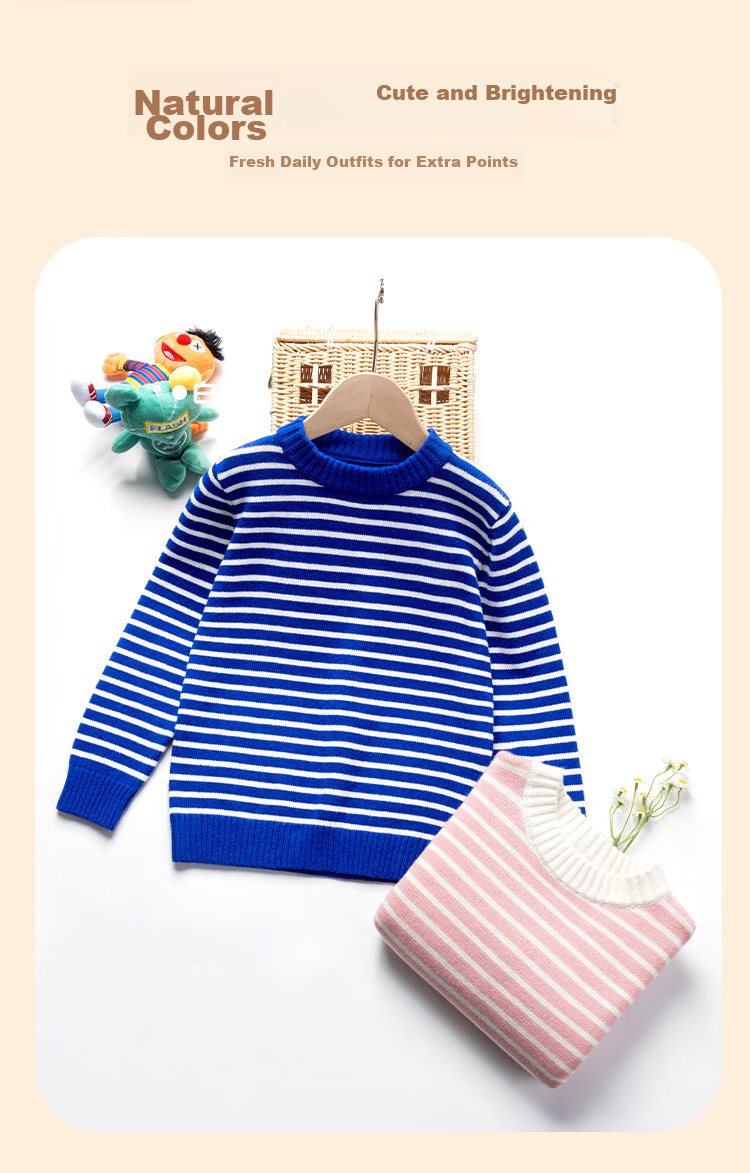 Baleno Children's Knitted Sweater, Autumn And Winter Style, for Older Kids, Korean-Style Striped Top, Boys And Girls Winter Wear, Warm Inner Layer Sweater 6