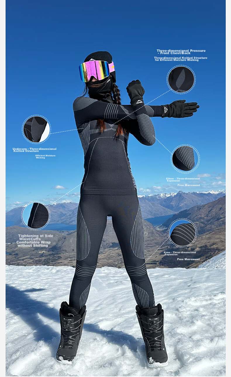 Flow Theory Ski Quick-Dry Clothing Set, Outdoor Snow Protection Thermal Underwear, Hiking Sports Style Autumn Top And Pants, Black Gold, M 16