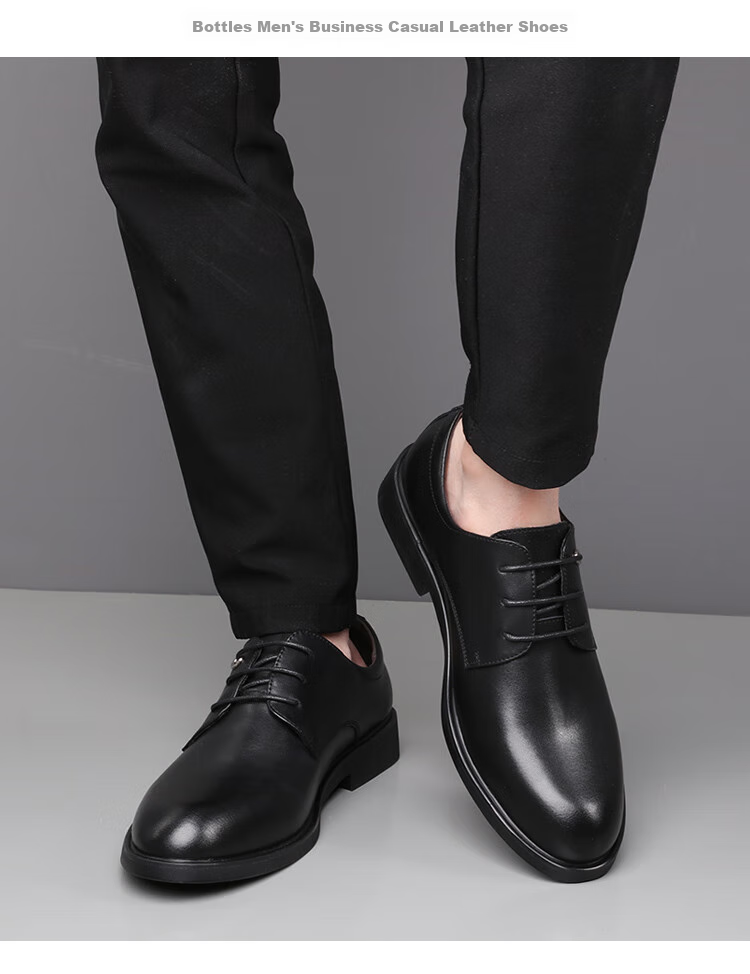 Poitulas Men's Leather Shoes, British Style Lace-Up Business Casual Formal Shoes, Lightweight Derby Work Shoes for Men, 5522 Black, Size 43 13