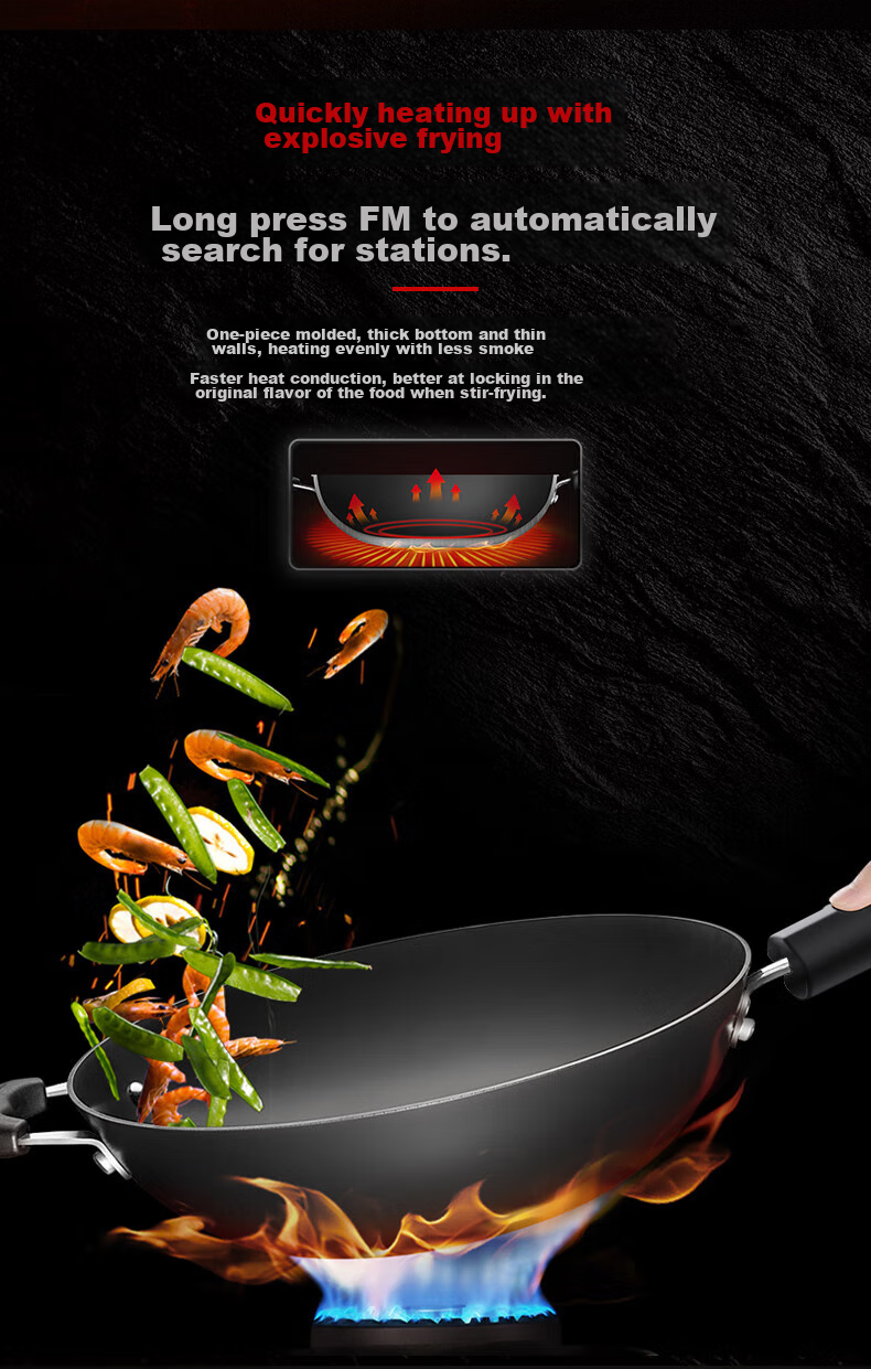 SUPOR Cast Iron Wok, 30cm, Non-Coated Flat Bottom Frying Pan, Scratch-Resistant, Wear-Resistant, Compatible with Induction Cooker And Open Flame 5