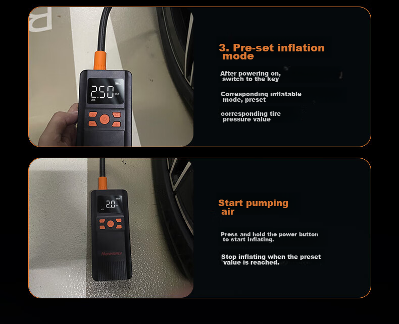 Newsmy Inflatable Pump, Car Tire Air Pump, Wireless Car Air Pump, Bicycle And Electric Bike Pressure Gauge C10 28
