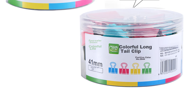 DiLe Premium Series, 24 Pieces, 41mm Colorful Long Tail Clips, Metal Bill Clips, Binder Clips, Office Stationery, Large Size 2644 8
