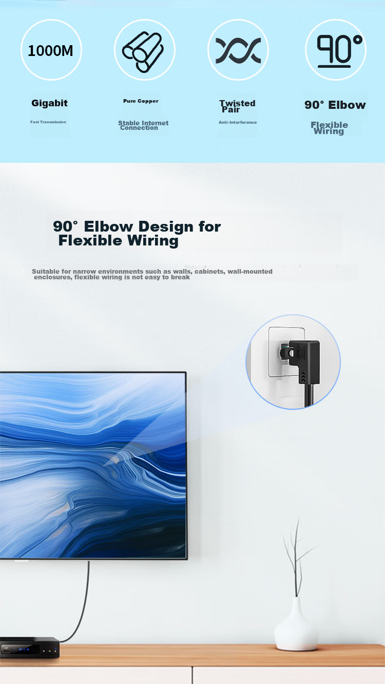 Cable Creation CAT6 Gigabit Ethernet Cable Connector RJ45 Crystal Head Elbow Computer Network Patch Cable Finished Network Cable, Upward Elbow 3 Meters CL0096 2