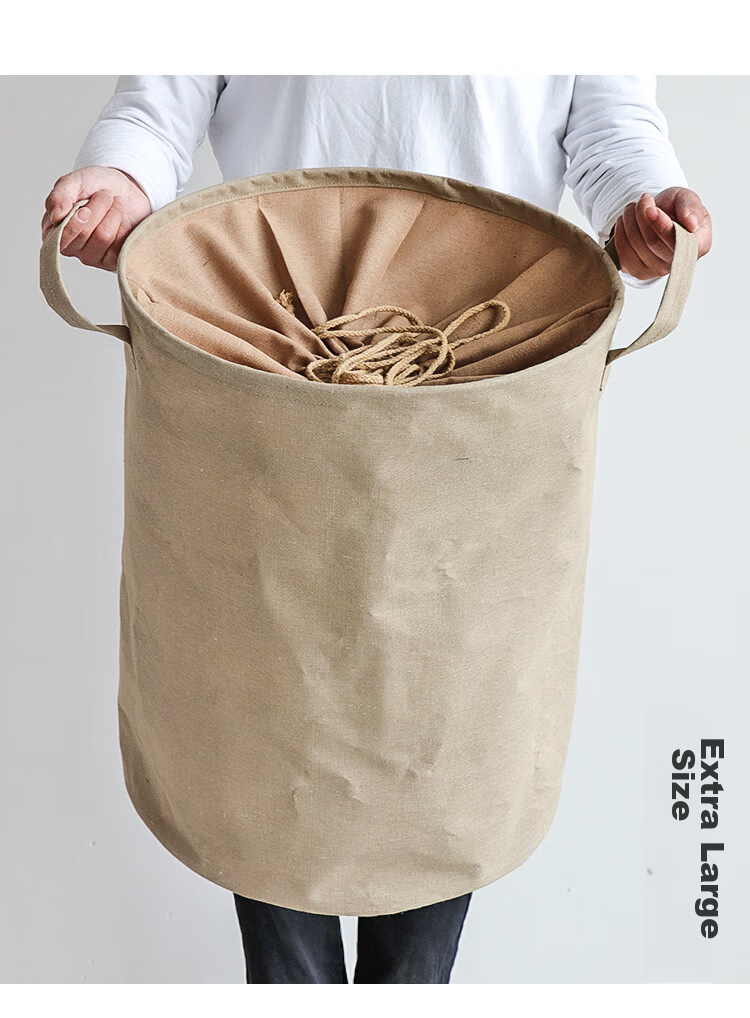Yuanben Cotton Linen Fabric Laundry Hamper, Foldable Large-Size Dirty Clothes Basket, Ins Storage Bin, Open-Top Storage Basket 5