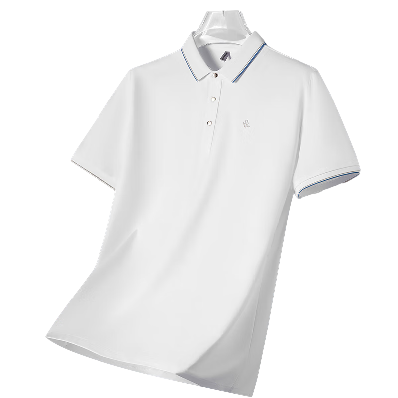 Jeanswest Men's Short-Sleeve POLO Shirt, Summer Mulberry Silk Antibacterial Short-Sleeve Ice Cotton Cool-Feeling Top, Deep Navy Blue 3XL
