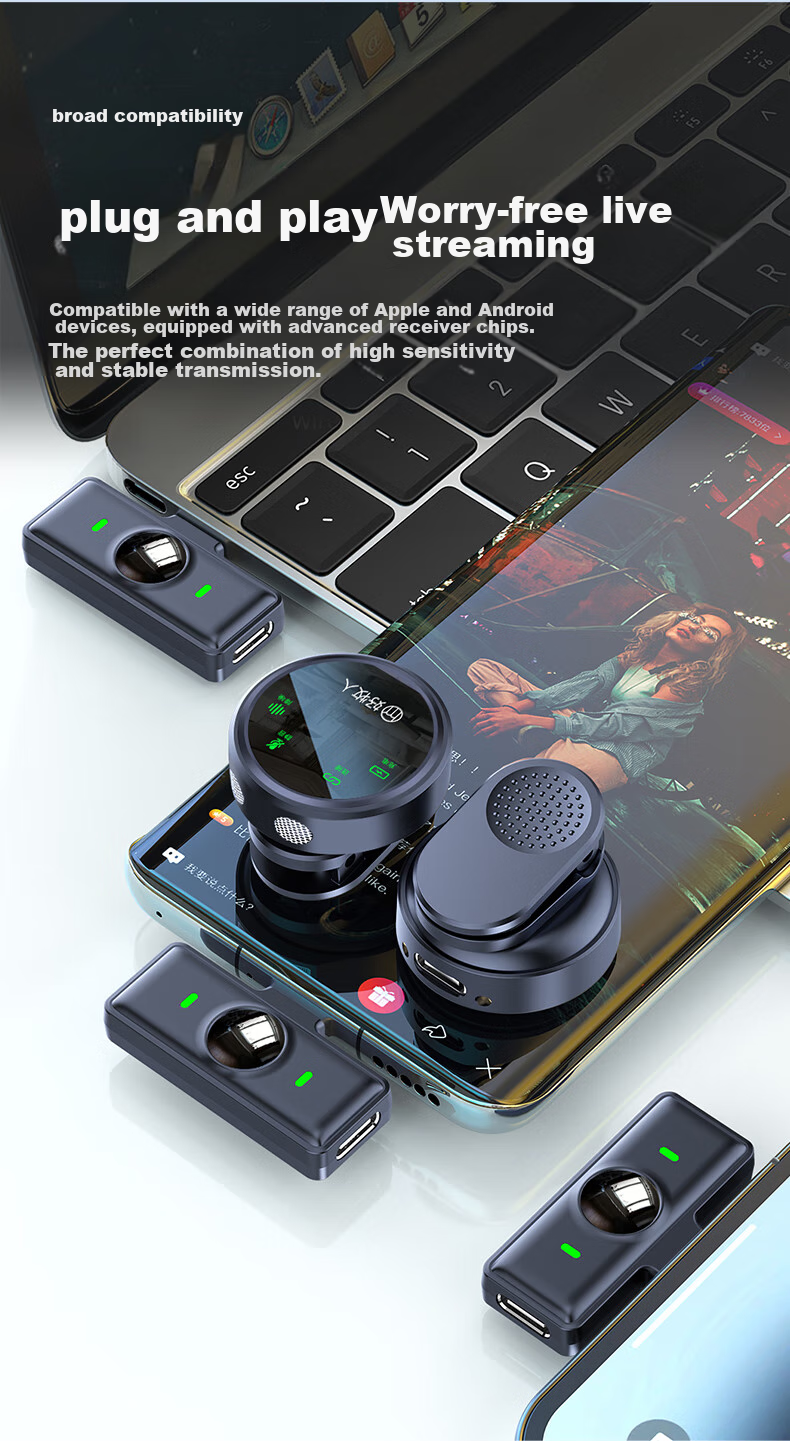 Haomuren Wireless Lavalier Microphone Live Streaming Audio Equipment Sound Pickup Device for Streamers Recording Video Outdoor Noise Reduction Professional Button Earphone Karaoke Microphone Computer And Mobile Phone Dedicated One-To 21