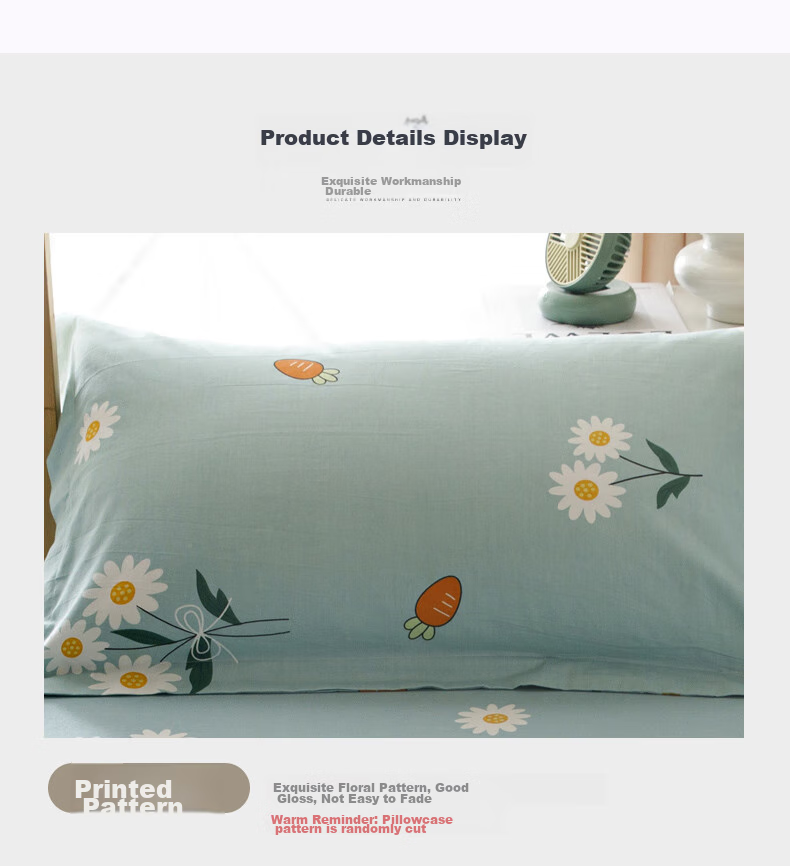 Hengyuanxiang 100% Cotton Pillowcase Single Pack Antibacterial Pure Cotton Pillow Cover Single Size 48x74cm Pillowcase for Men And Family Use 7