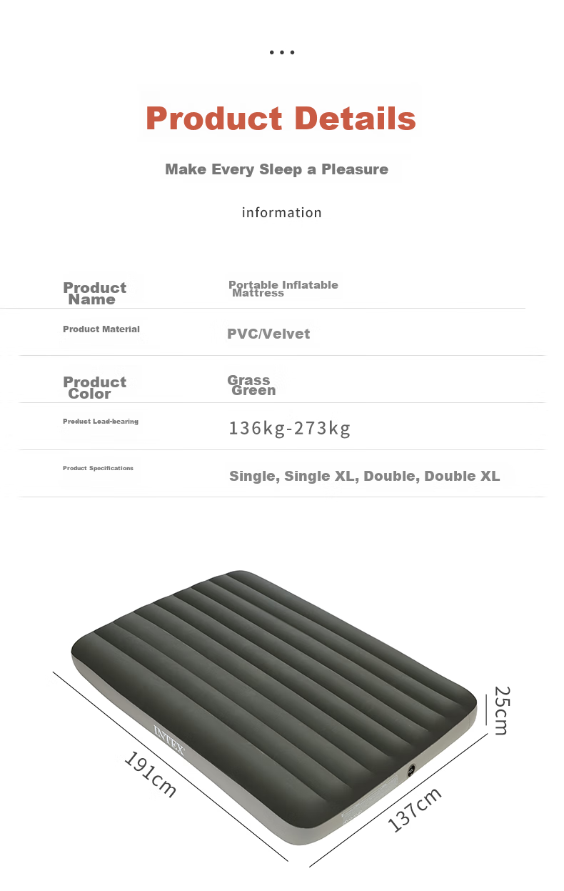 INTEX Inflatable Mattress, Camping Outdoor Air Bed, Floor Sleeping Pad, Home Automatic Inflation Bed, Single Folding Bed, 64107N 9