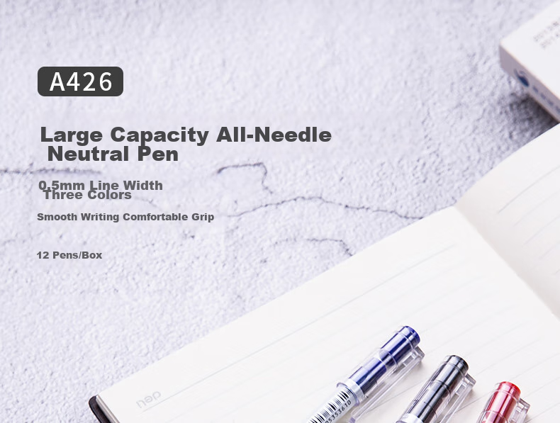 Deli [Best-Selling Product] Full Needle Tube Gel Pen, 0.5mm Large Capacity, Disposable Water-Based Pen, Signing Pen, Black, 12 Pcs/box A426 1