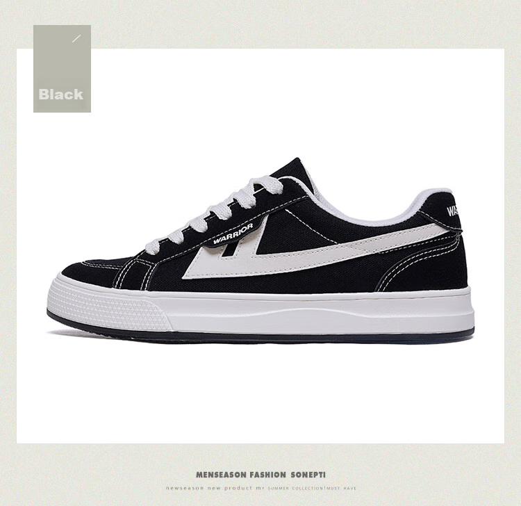 Warrior Men's Versatile Casual Canvas Shoes, Trendy Sneakers, Comfortable Sports Skateboard Shoes for Couples, KGHG042T, Black, Size 36 11