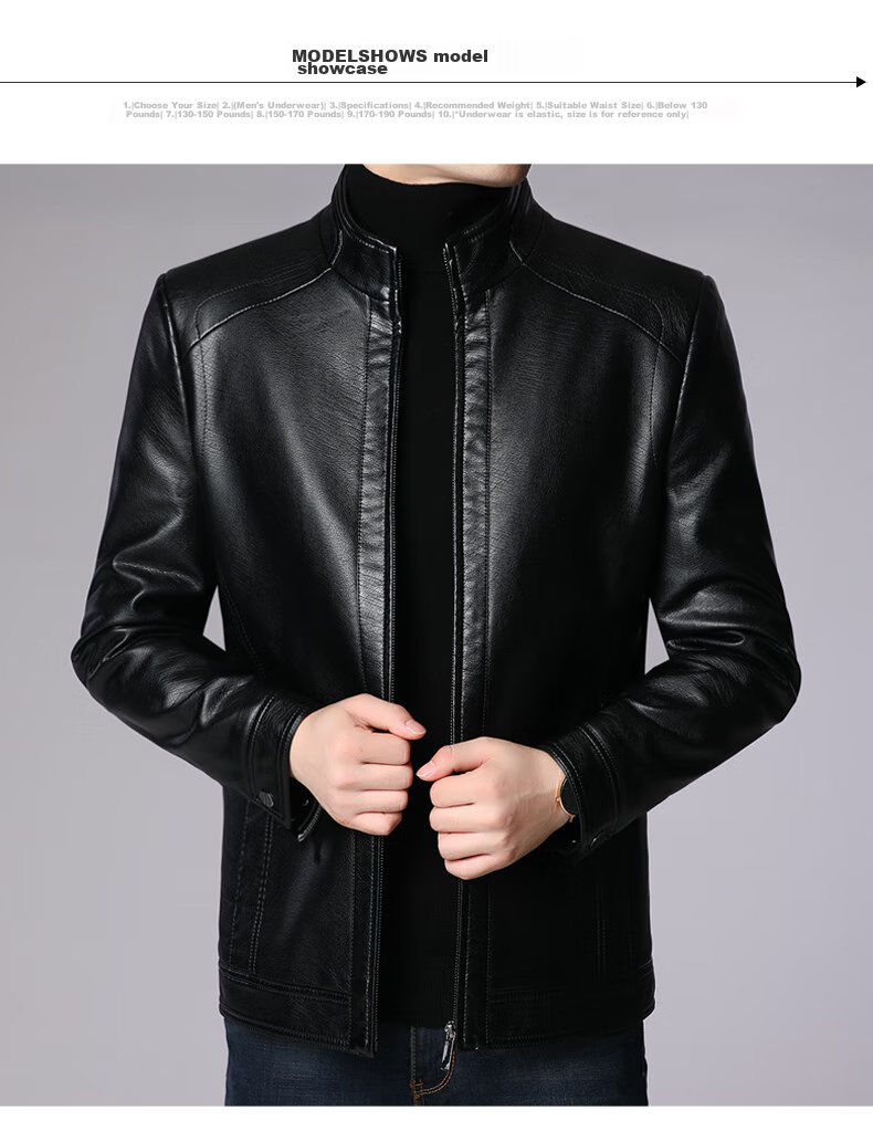 Hengyuanxiang Men's Leather Jacket, 2024 Autumn And Winter Men's Outerwear, Fleece-Lined Thick Casual Lapel Jacket for Middle-Aged And Elderly Me 7