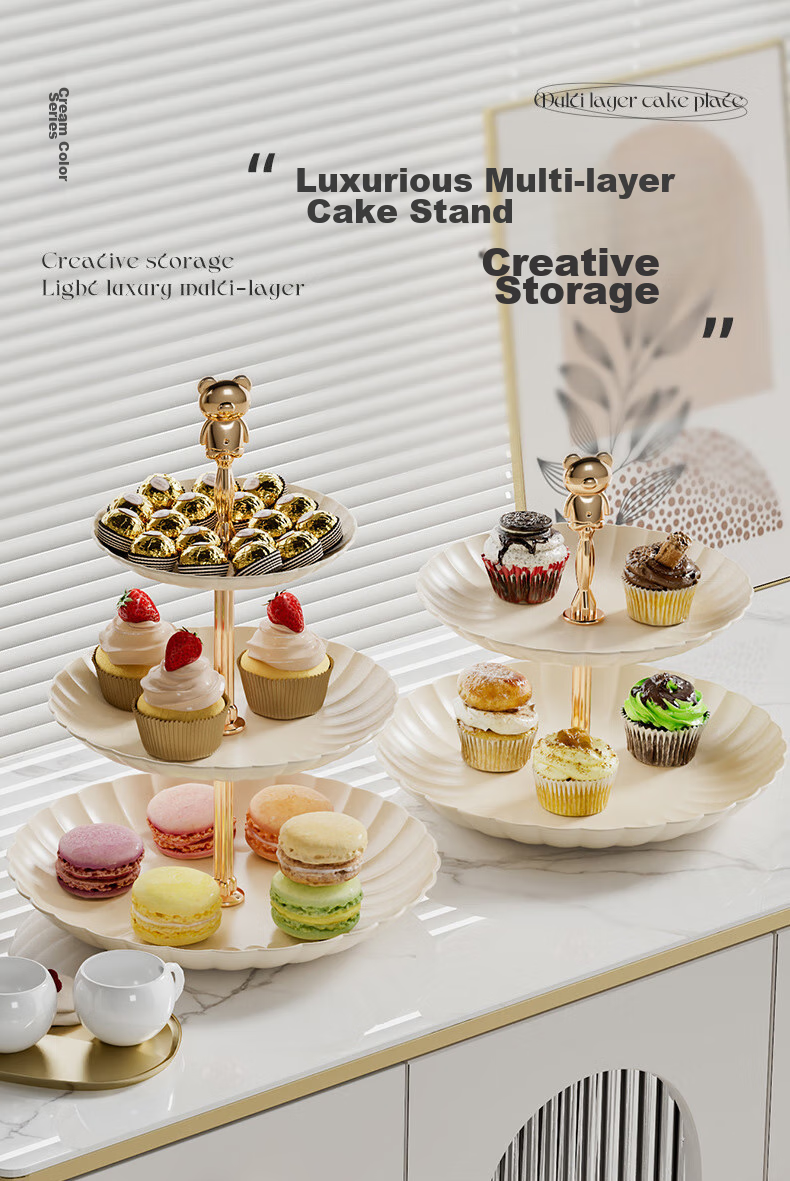 YIJUKE [3-Tier] Luxury Fruit Plate, Living Room Coffee Table Snack Tray, Candy Dish, Dried Fruit And Pastry Stand, Dessert Serving Tray 1