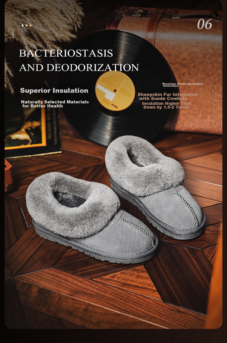 NEIBO [Warm And Cold-Resistant] Wool Leather Integrated Latex Slippers, Women's Winter Anti-Odor Non-Slip Heel, Men's Home Shoes, Chestnut Color, Size 41 12