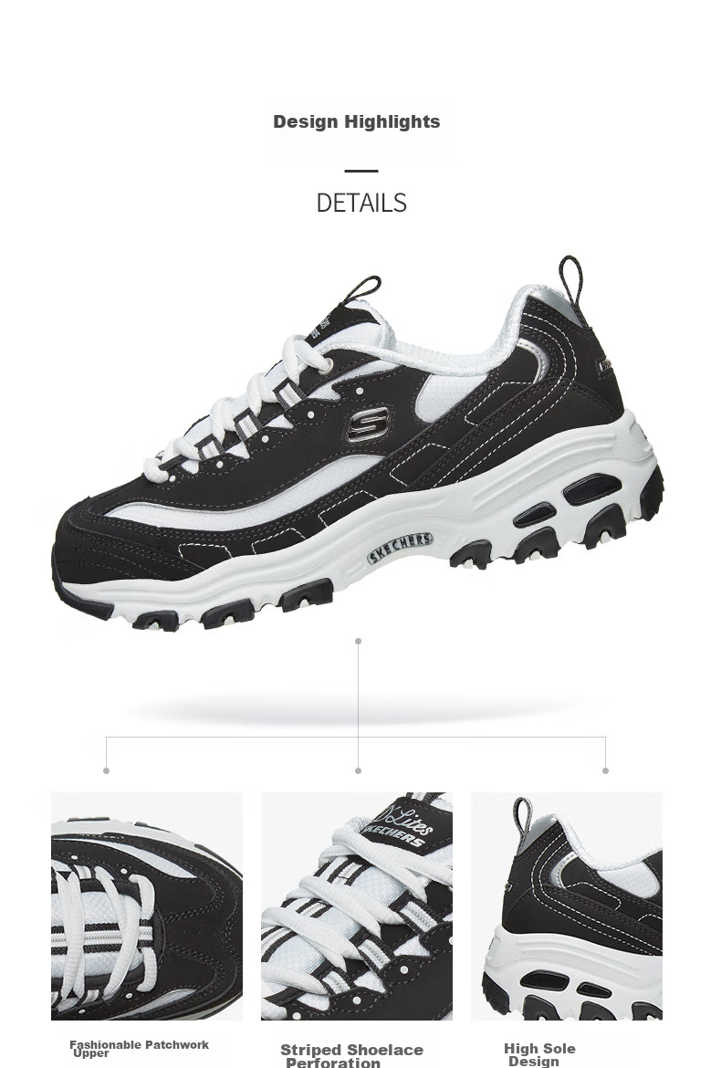 Skechers Casual Sneakers D'lites Black And White Panda Style Couple's Matching Unisex Black/white Size 35 2