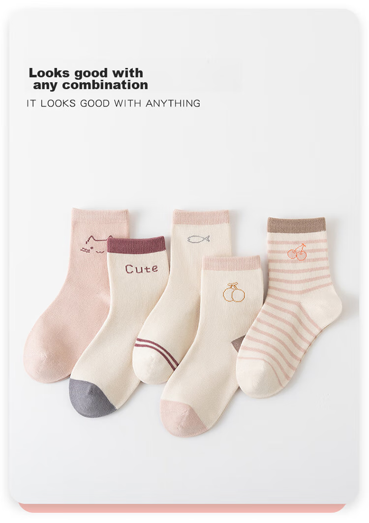 MiiOW Children's Socks, Girls' Mid to Big Kids Cotton Socks, Student Baby Autumn Winter Comfortable Breathable Versatile Casual Mid-Calf Socks 15