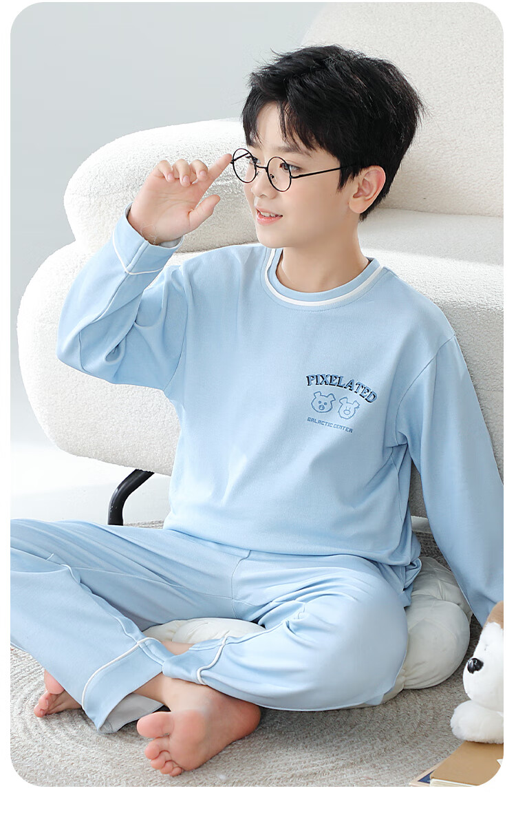 MiiOW Kids Boys 40S Cotton 5A Antibacterial Homewear Set Spring Autumn Long Sleeve 24 New Green 130cm 12