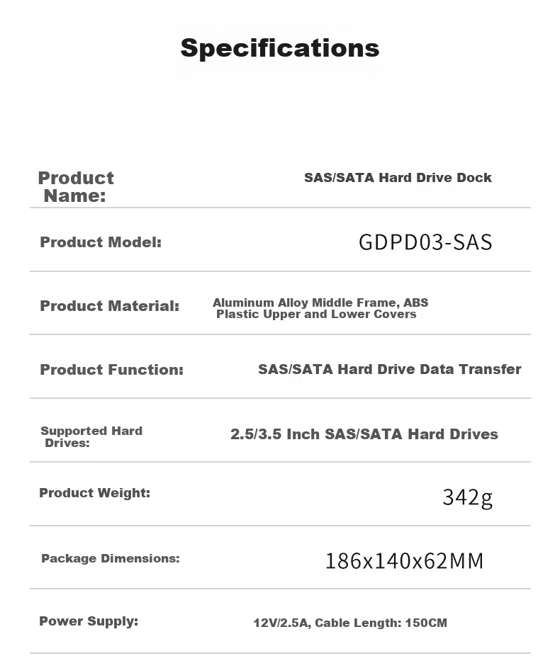 GODO External SAS/SATA Hard Drive Docking Station, 2.5-Inch/3.5-Inch Mechanical Hard Drive Enclosure, USB 3.0 External SSD Expansion, Compatible with Laptops And Desktop Computers 10