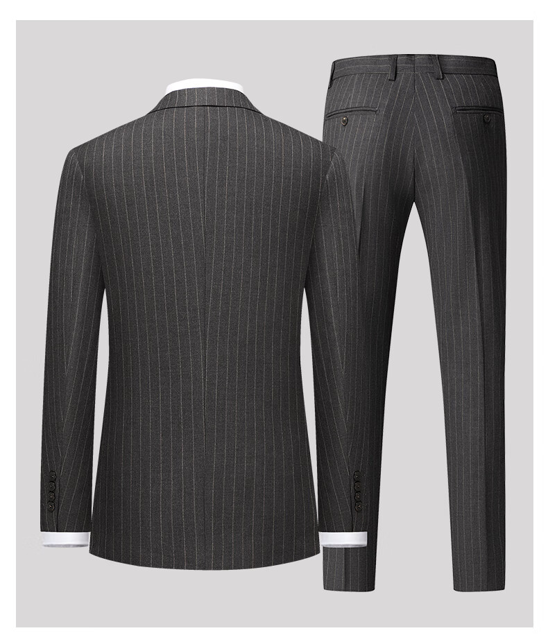 ROMON Men's Suit Set, Double-Breasted Casual Vintage Slim Fit Professional Wedding Groom Formal Wear 5