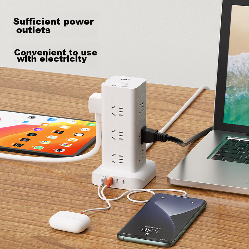 Deli Floor Socket Power Strip/Extension Cord/Power Board/Surge Protector, Master Switch 8 Outlets, Total Length 1.8 Meters, Overload Protection, LU5051