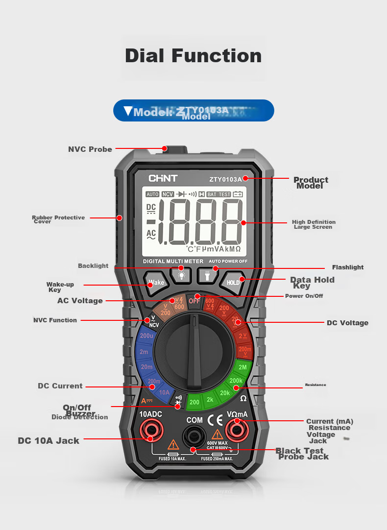 CHNT Multimeter, High-Precision Digital Intelligent Burn-Proof Portable Multi-Function Universal Meter, Electrician Repair-Specific Ammeter 9