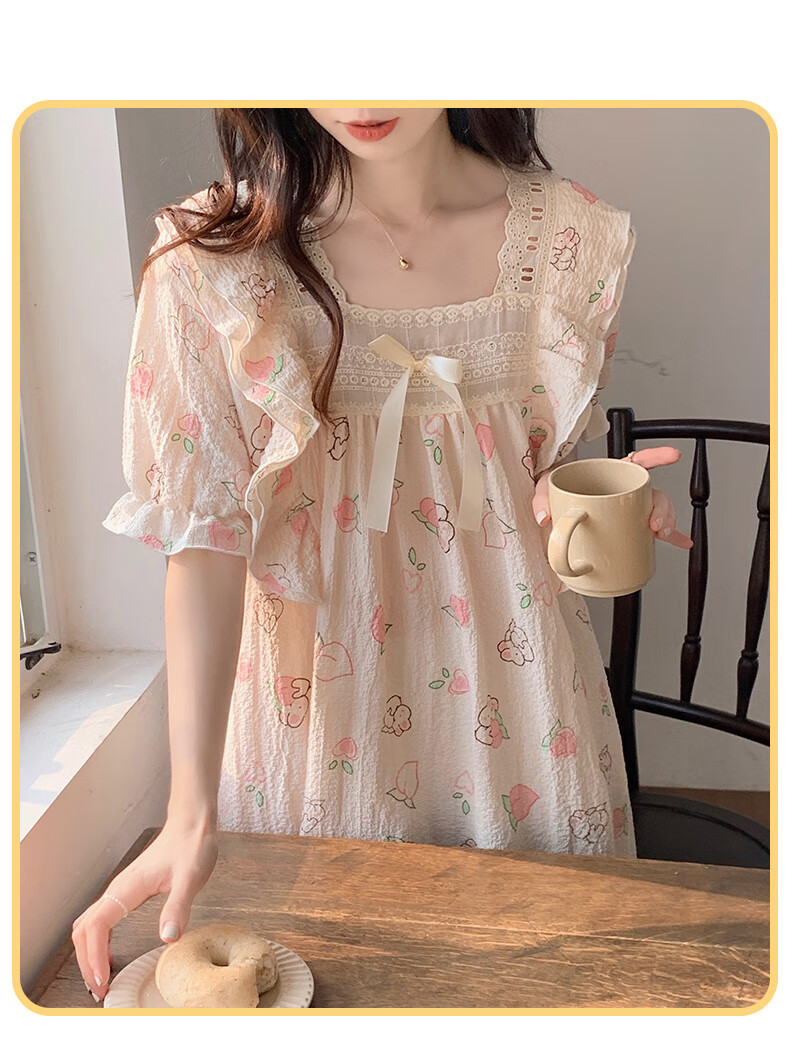Langsha Princess-Style Nightgown for Women, Summer Sweet Sleepwear, Elegant Ins Style Loose Thin Loungewear 7