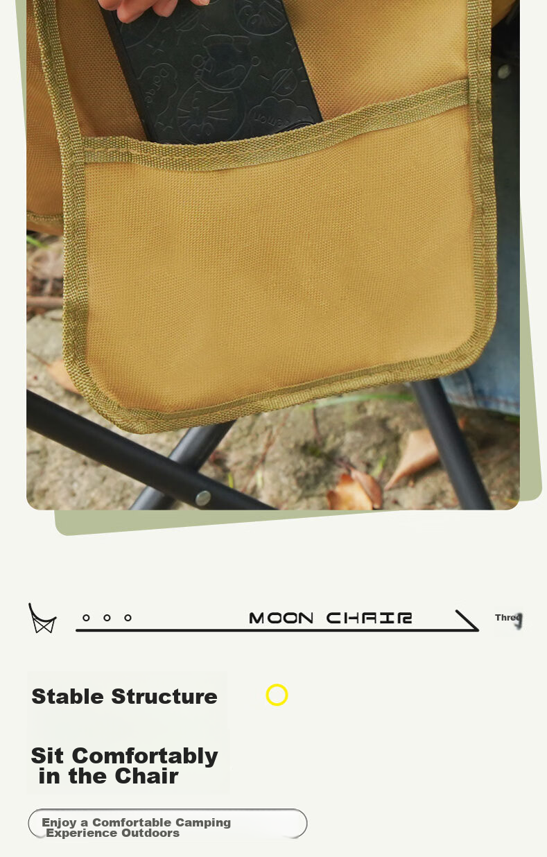 SIMAGO Outdoor Folding Chair Camping Chair Lounge Chair Portable Folding Moon Chair High Backrest Khaki XMDYLY 17