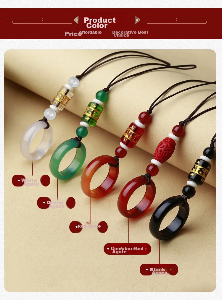 Jiangming Phone Pendant, Natural Agate Jade Phone Chain, Pure Copper Ingot Peace Buckle, Car Key USB Drive Phone Case Lanyard, Anti-Loss, Short Metal Chinese Style Pendant for Men And Wome 7