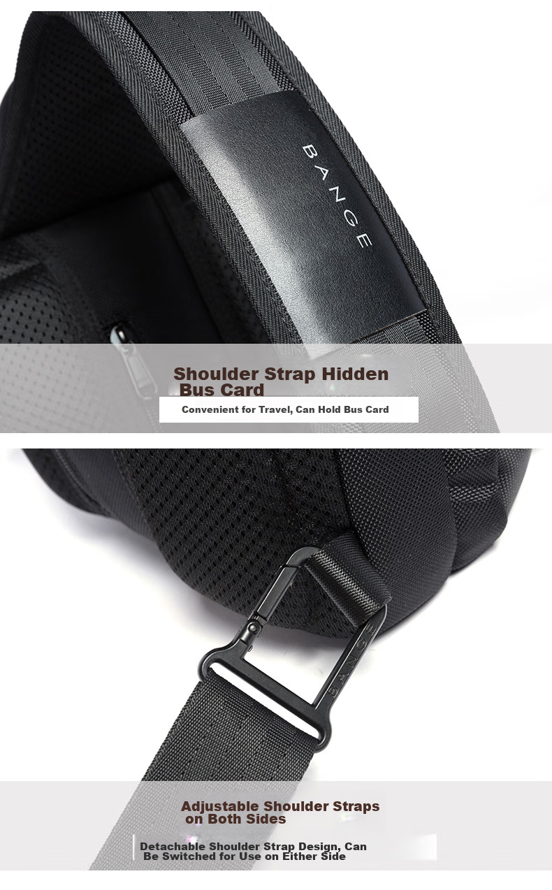 Bange Chest Bag for Men, Travel Shoulder Bag, Business Casual, Multi-Compartment, Large Capacity, Versatile, 11-Inch Tablet Crossbody Bag, Black 16