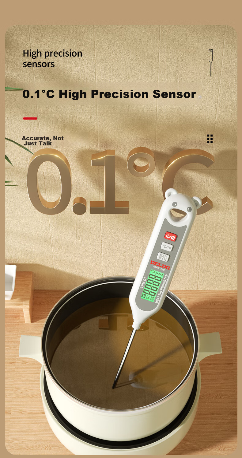 DELIXI ELECTRIC Food Thermometer Probe Kitchen Oil Temperature Meter Baby Milk Thermometer Water Thermometer Electronic Thermometer 10