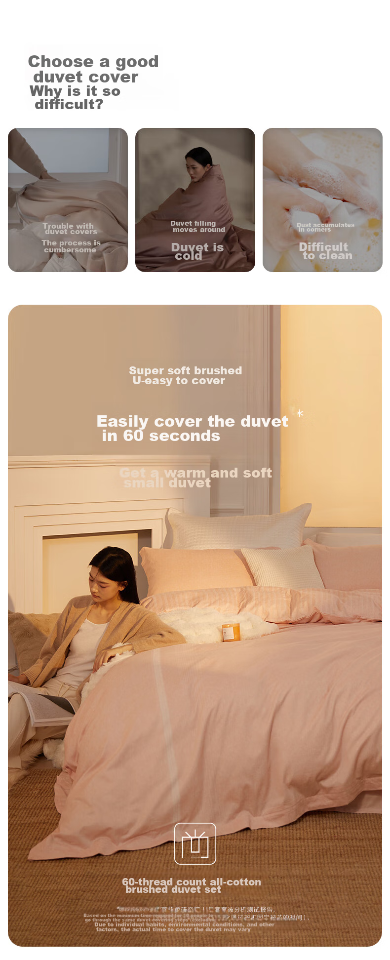 LUOLAI Home Textiles, Ultra-Soft U-Easy Set of 60 Pieces, Thickened Brushed Cotton Bedding Set for Winter, Includes Bed Sheet And Duvet Cover, Orange, 200*230 Cm 1