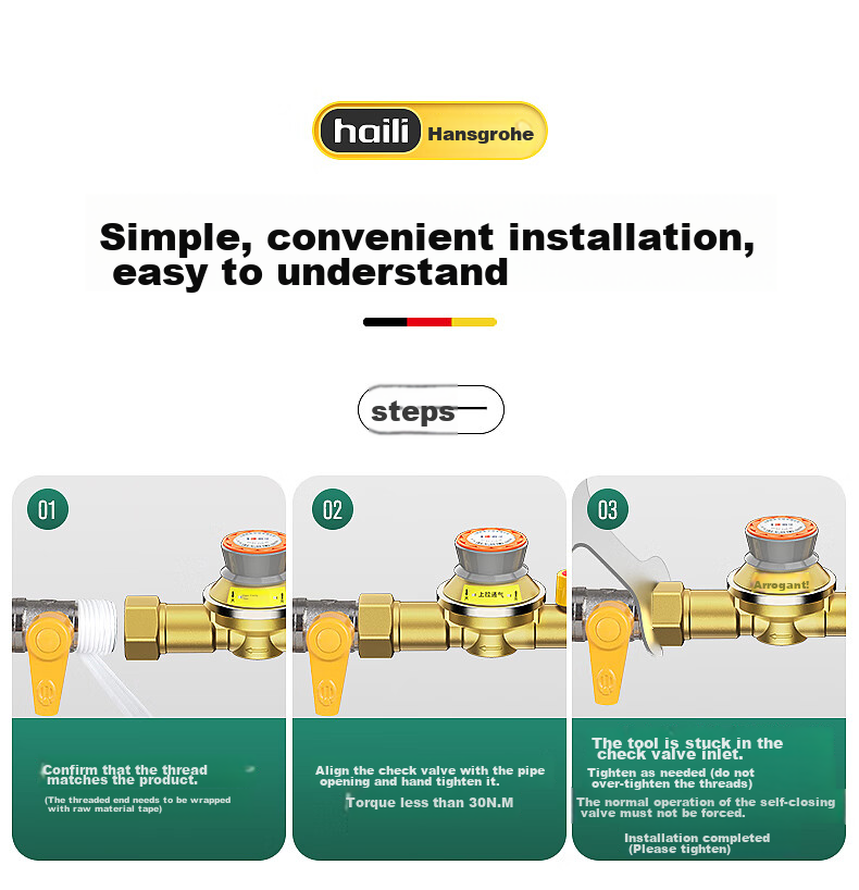 Haili 0.9 Gas Self-Closing Valve, Natural Gas Household Stove, Automatic Gas Leak Shut-Off, Thickened Copper Gas Safety Valve RT 14