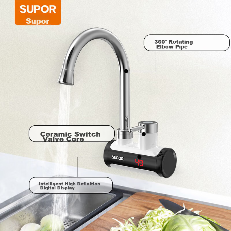 SUPOR Electric Water Heater, Side Water Inlet Instant Heating Quick Heating Fast Heating Hot Water Kitchen Bathroom Balcony Electric Water Heater 272047-01 Side Water Inlet