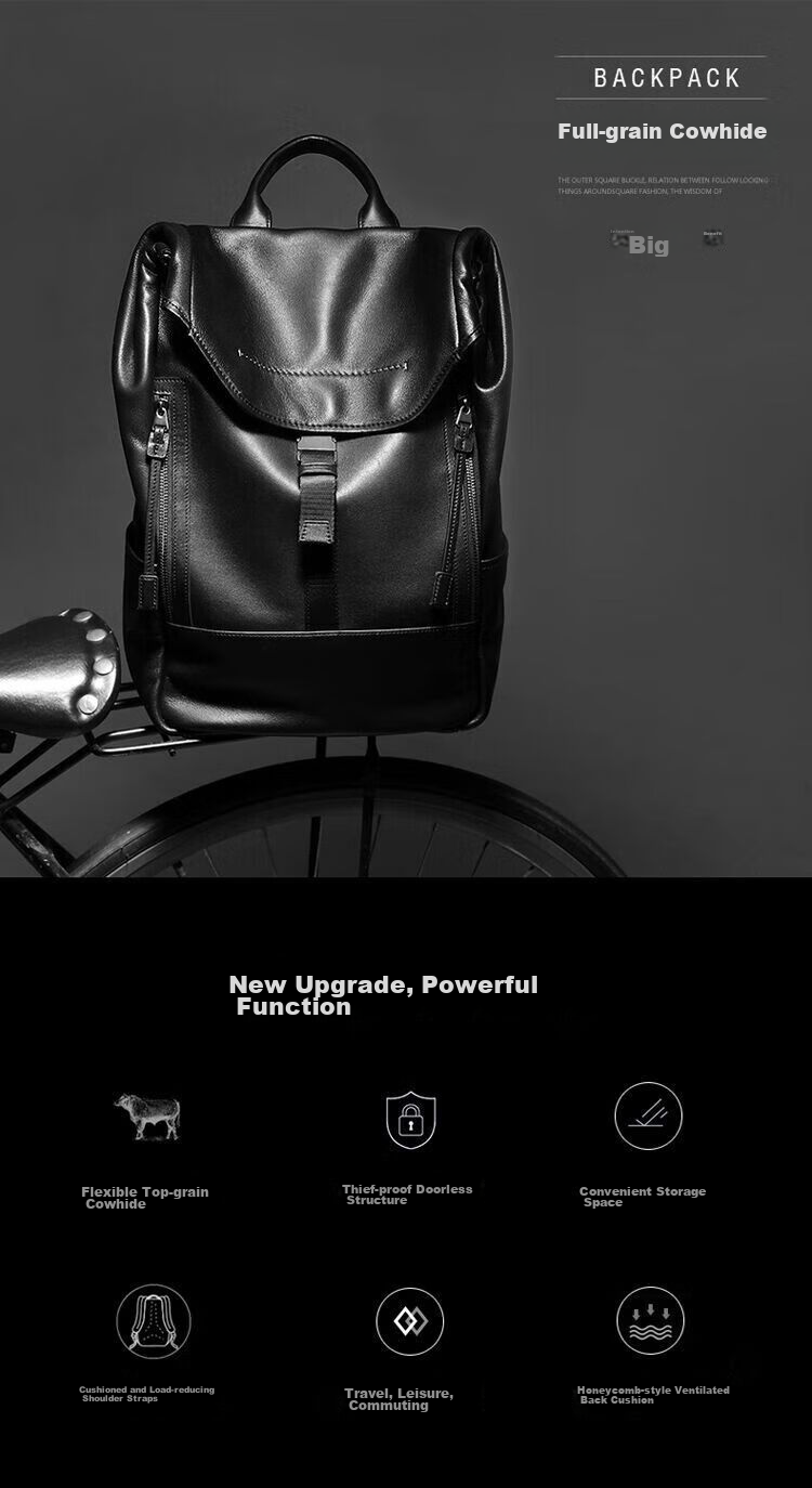 BVP Genuine Leather Backpack for Men, Top-Grain Cowhide Business Bag, British Style Fashion Laptop Bag, Birthday Gift 3