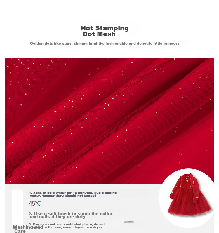 BALABALA Girls' Dress, Children's Skirt, Knitted Mesh Style, Spring And Winter Wear, New Chinese-Style Princess Dress 11
