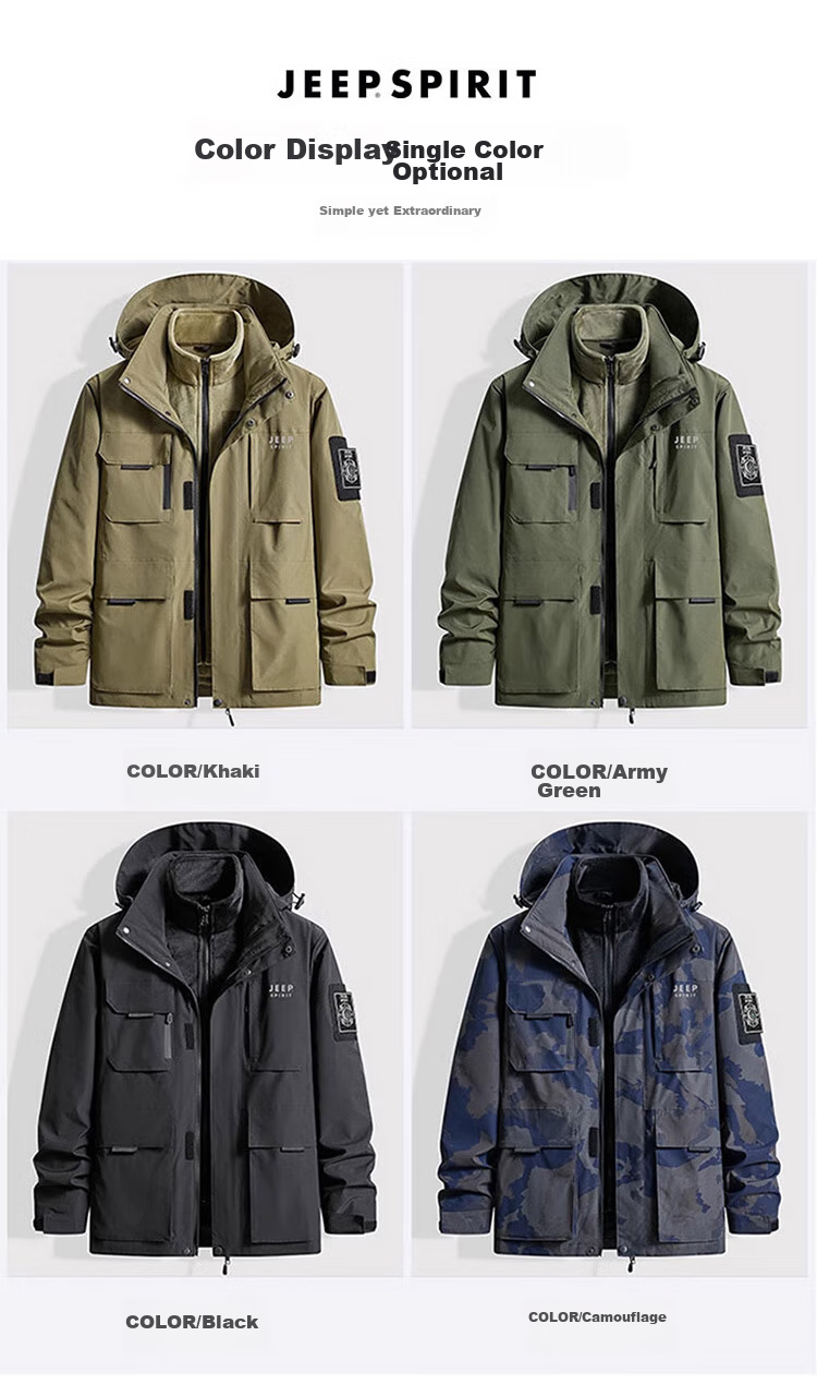 JEEP SPIRIT Men's Three-In Jacket, Autumn And Winter Casual Loose-Fitting Hooded Workwear Coat for Me 9