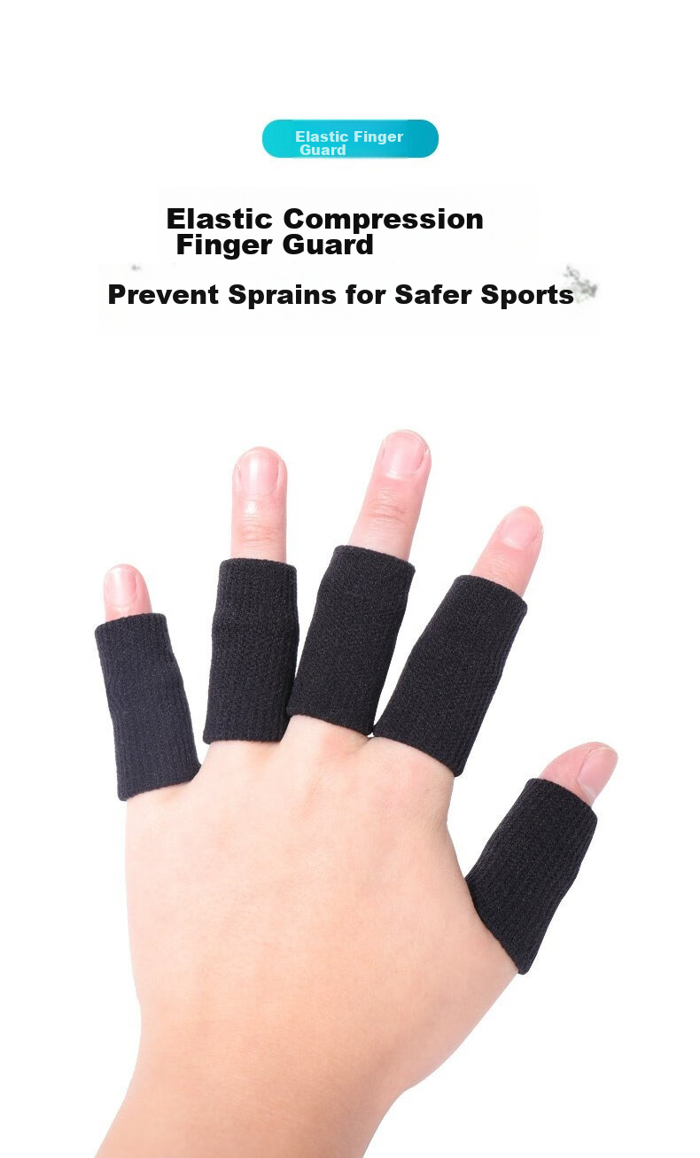 Chidong Basketball Volleyball Finger Joint Protector Anti-Sprain Sports Non-Slip Elastic Bandage Finger Sleeve Black 10-Pack 6