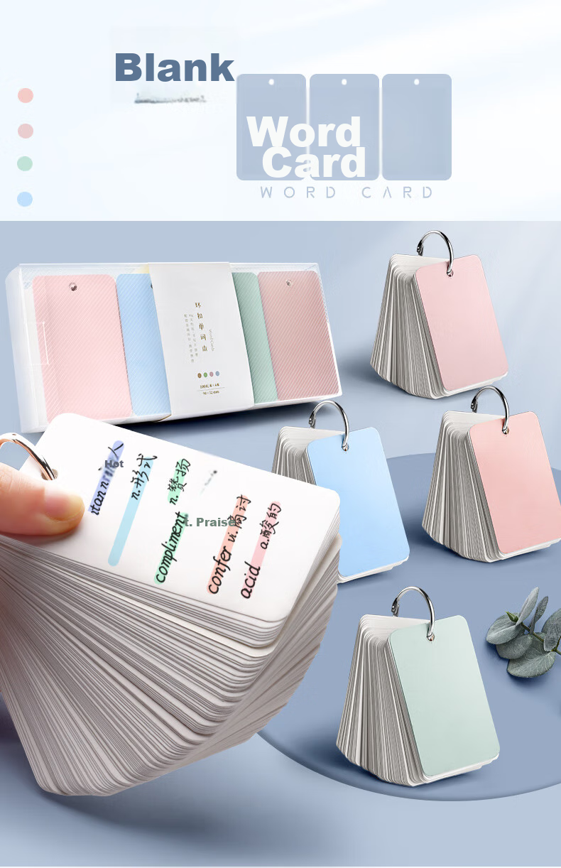 Jinzhi Morandi 400 Blank English Vocabulary Cards, White Hard Card Paper, Portable Loose-Leaf, High School Personal Memorization, Ring-Bound with Punches, Handwritten Learning Self-Made Flashcards 1
