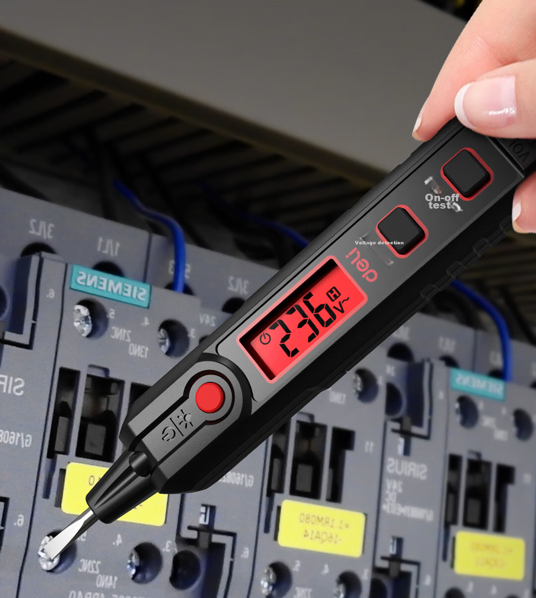 Deli Smart Dual-Use Voltage Tester Pen Multifunction Wire Break Detector Digital Display Electrician Induction High Voltage Tester Pen 4