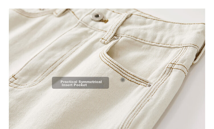 Sentubila Pure Cotton White Straight-Leg Jeans for Women, Spring And Autumn Women's Wear, High-Waisted Slimming Pants for Petite Women, Casual Retro Versatile Trousers 30